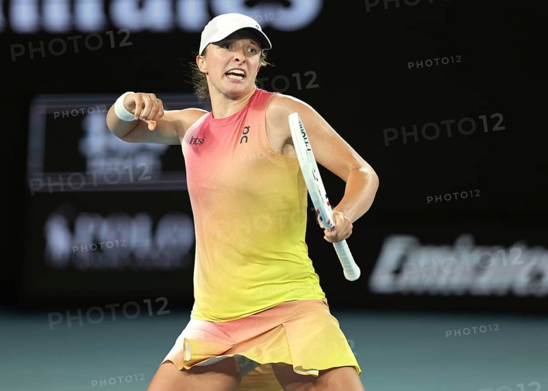 Polish tennis player Iga Swiatek celebrating at the Australian Open 2025 tournament, Melbourne Park, Melbourne, Victoria, Australia, Oceania