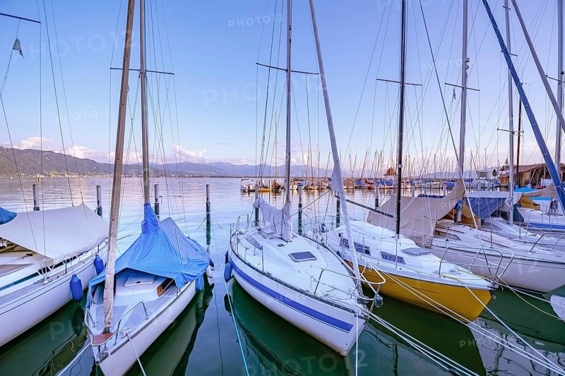 Moored yachts on Bodensee (Lake Constance) in Lindau, Germany Lindau, Germany, Europe