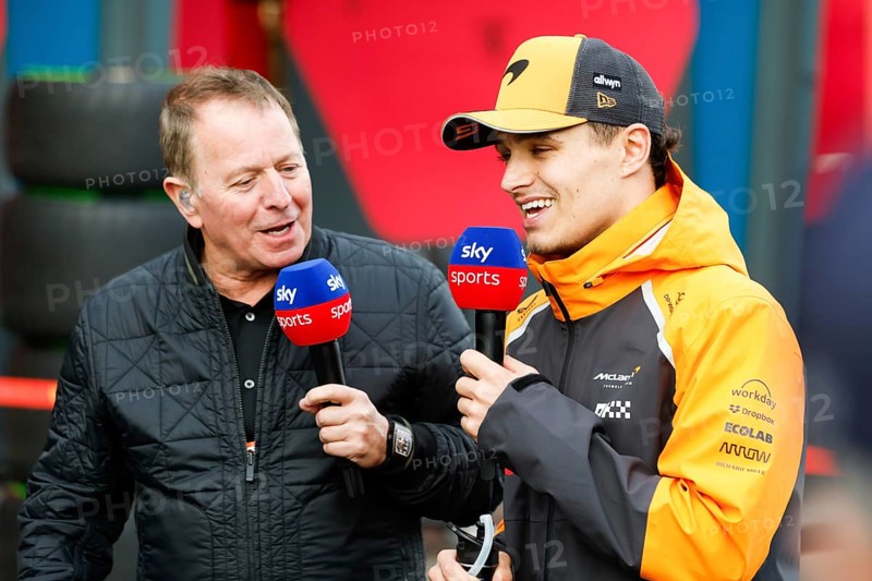 Lando Norris of Great Britain and McLaren Formula 1 Team chats to Martin Brundle after winning the Australian Formula 1 Grand Prix at Albert Park in Melbourne, Australia, Oceania