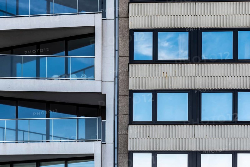 Ostend, West Flanders, Belgium 10 26 2019 Abstract view of the patterns of windows and balconies of a typical second residence apartement block