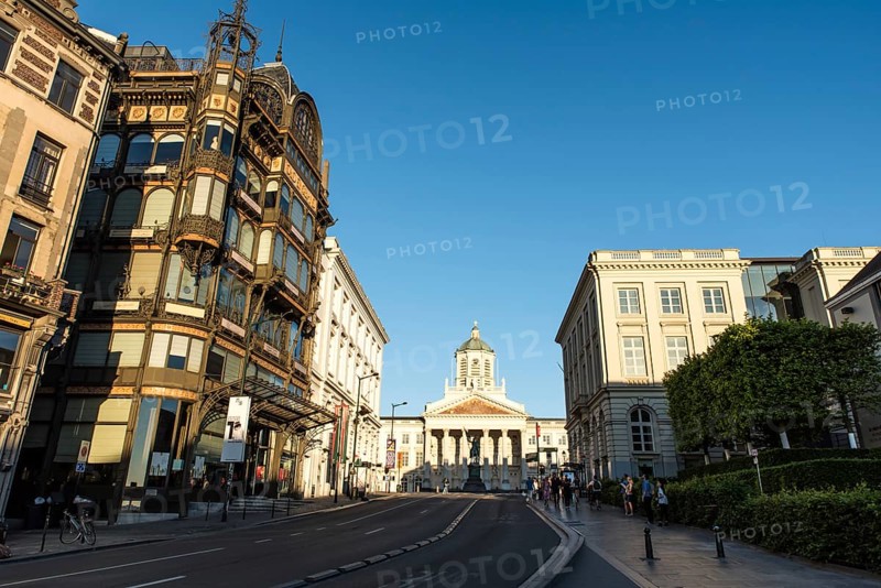 Mont des Arts district in summer with historical buildings and tourists, Brussels Old Town, Belgium, May 2017, Europe