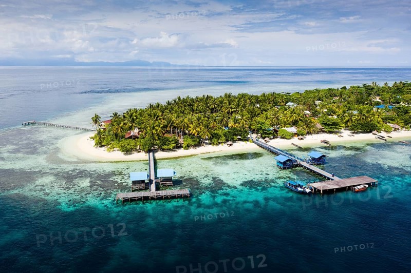 Aerial view of Arborek Island, Raja Ampat, West Papua, Indonesia, Asia