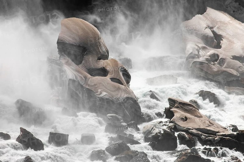 Snow and ice formations at the bottom of the American Bridal Veil falls visible from Niagara Falls, Ontario, Canada, North America