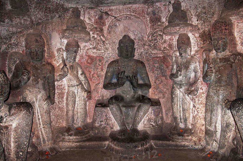 Sculpture, Buddhist Caves, Pandav Leni, Nashik, Maharashtra, India, Asia