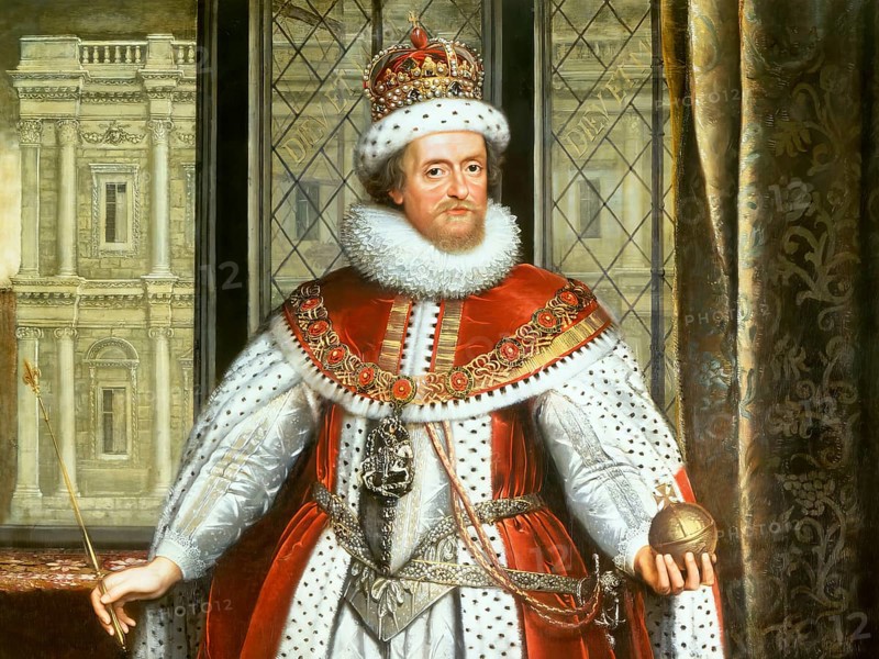 James VI and I, James Charles Stuart, 1566 – 1625, King of England, Scotland and Ireland, digitally edited after a painting by Paul van Somer, 1620