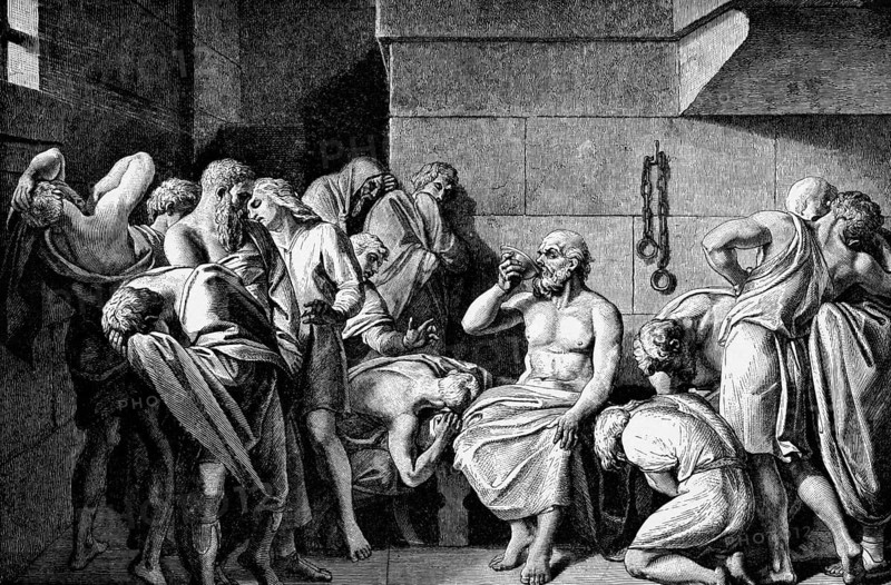 Socrates Drinking The Conium. Engraved by unknown engraver and published in Pictorial History Of The Worlds Great Nations, United States, 1882, North America