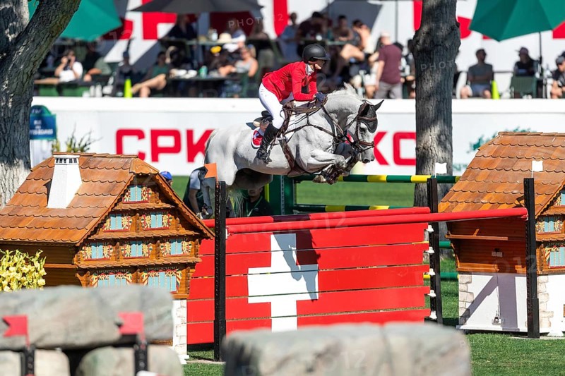 Geraldine Straumann of Switzerland, riding Long John Silver 3 compete in the BMO Nations Cup during the CSIO Spruce Meadows, Masters, in Calgary, Alberta, Canada, North America