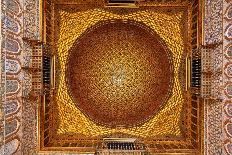 Spain, Andalusia. The Alcazar in Seville. Wooden dome in the Salon de Embajadores Austria, Europe