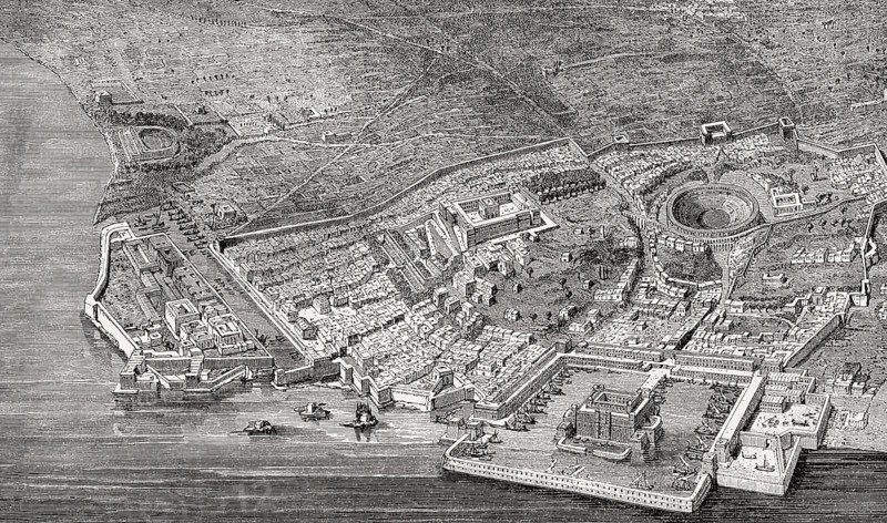 Reconstruction of the ancient city of Utica, North Africa, 2nd century
