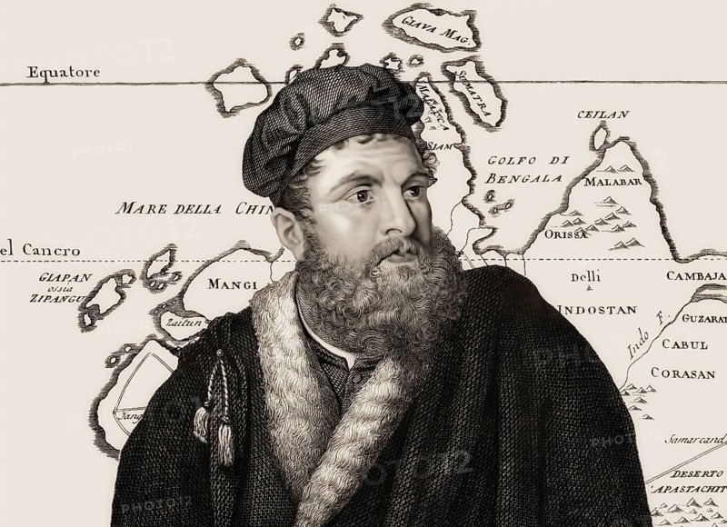 Marco Polo, c.?1254 –1324, an Italian merchant, explorer and writer, map of his travels, digital edited
