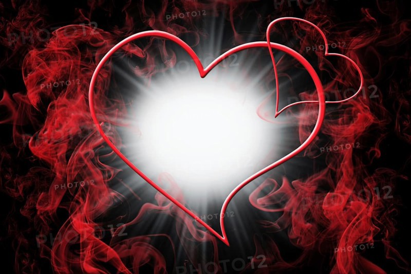 Hearts and Red Smoke With Light Burst. Valentine's Day Love Concept Background 3D Illustration