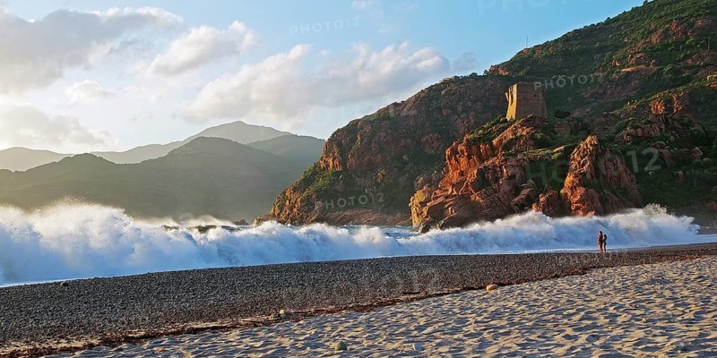 Surf waves on the beach of Porto, Corsica