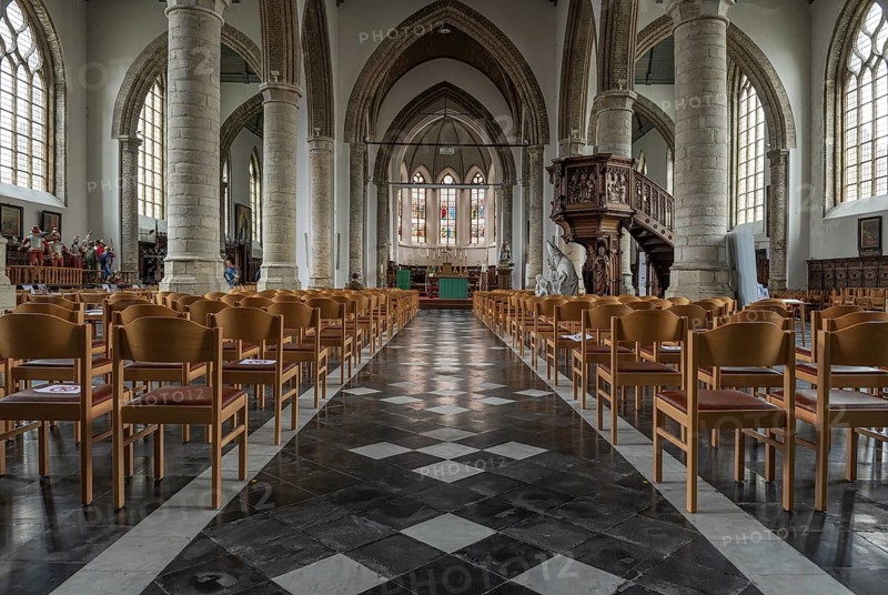 Veurne, West Flanders Region, Belgium, 07 18 2021 Interior design of the gothic church, Europe