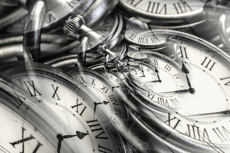 Droste effect background with infinite clock spiral. Abstract design for concepts related to time and deadline