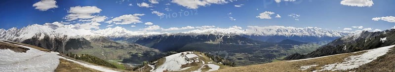 Scenic panorama of Caucasus mountains covered in snow, Svaneti, Georgia, Asia