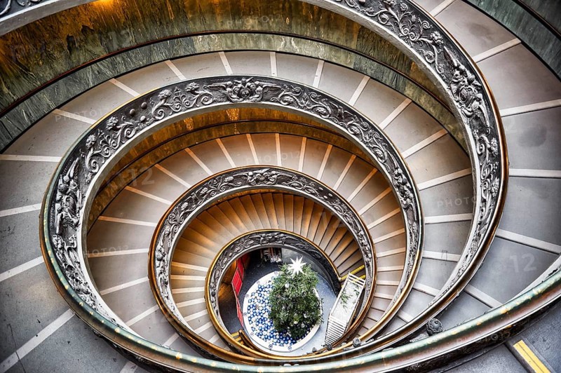 Bramante double helix staircase in Vatican Museums. Rome Italy