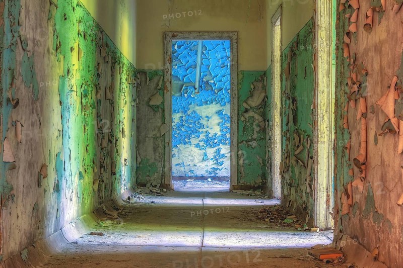 Colourful Hallway, Middle School #3, Lost Place, Prypyat, Chernobyl Exclusion Zone, Ukraine, Eastern Europe, Europe