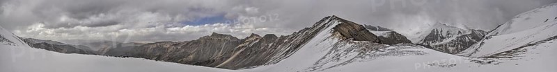 Scenic panorama of cold mountainous landscape of Pamir mountain range in Tajikistan