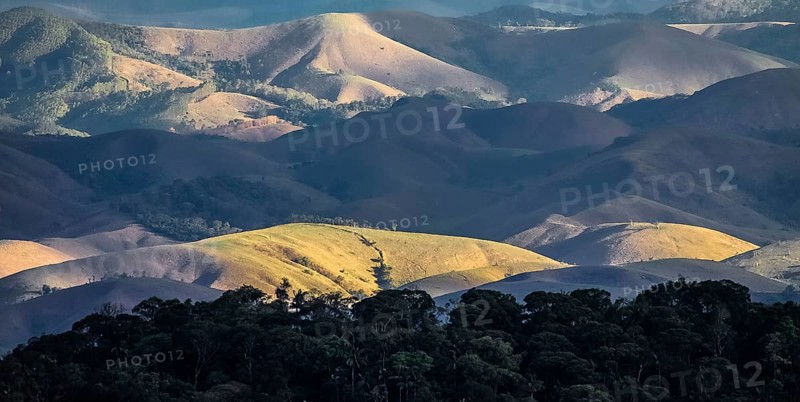 View of cleared Mata Atlantica mountains, Serra da Bocaina, Brazil, South America