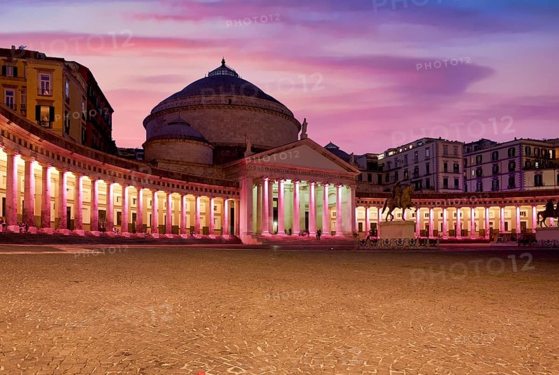 Naples Campania Italy. Basilica reale pontificia di San Francesco di Paola in Piazza Plebiscito at sunset