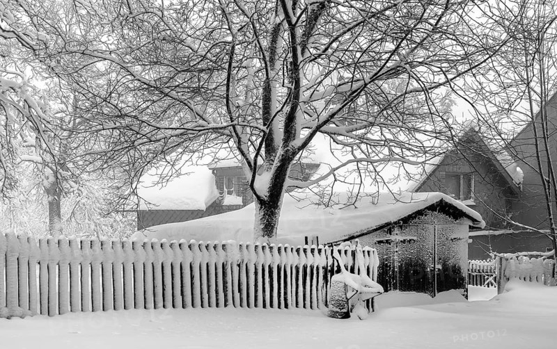Winter in the Vogtland, The wheelbarrow on the fence