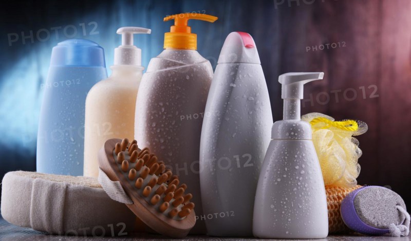 Plastic contaiers of shampoos and shower gels