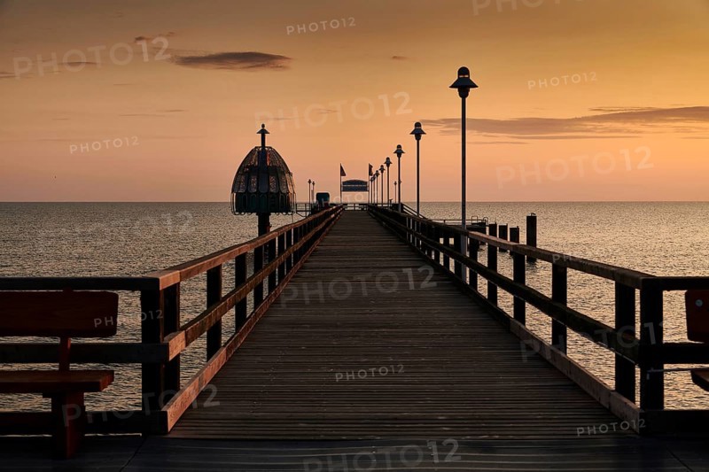 Sunrise on island Usedom near pier of Zinneowitz