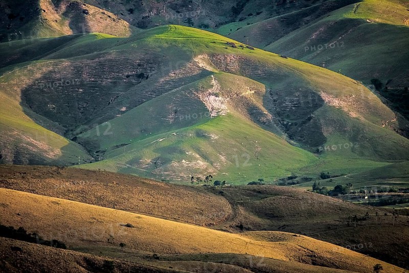 View of cleared Mata Atlantica mountains, Serra da Bocaina, Brazil, South America