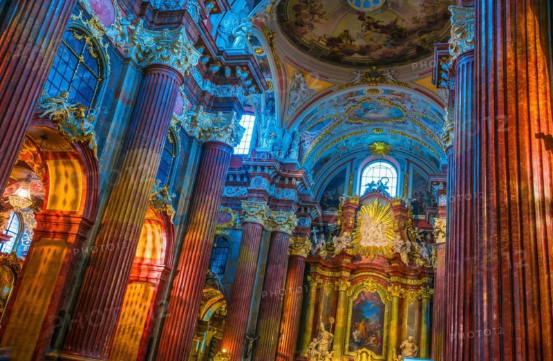 POZNAN, POL - NOV 27, 2018: Interior of Fara, St. Mary's Basilica in Poznan, Poland, Europe