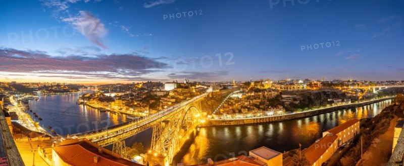 Panorama of Porto with the Douro River at dusk