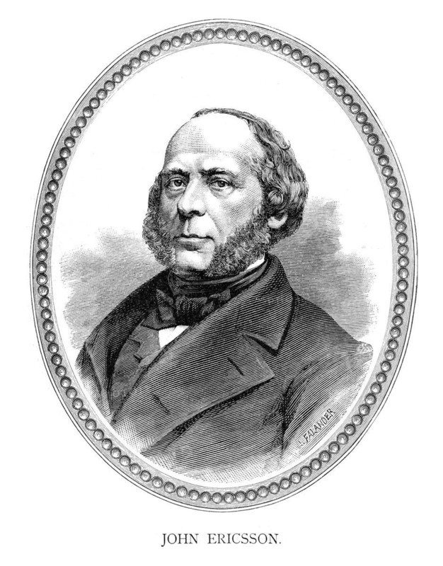 John Ericsson (July 31) (1803 ? March 8) (1889) was an American Swedish-born inventor and mechanical engineer, as was his brother, Nils Ericson. He was born at Långbanshyttan in Värmland, Sweden, but primarily came to be active in the United States. Engraving by Ida Falander (1842-1927), published in Starbäck, Bäckström: Berättelser ur Svenska Historien ca 1880, Europe