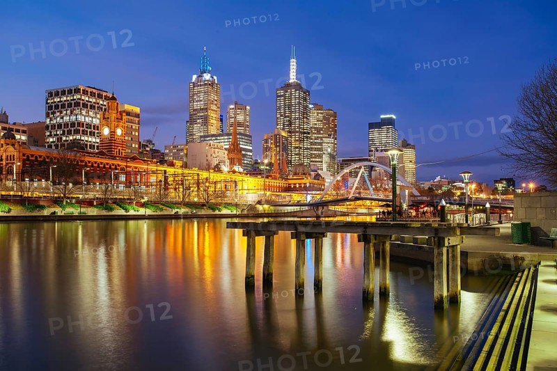 Melbourne, Australia, July 2 2013: Melbourne skyline along the Yarra River at dusk in Victoria Australia, Oceania