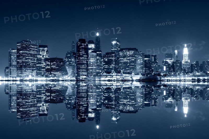 Manhattan at night, New York City. View from Brooklyn