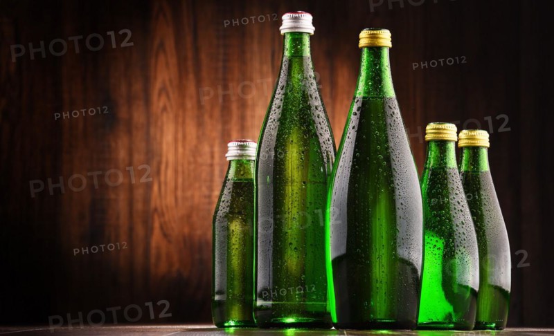 Composition with glass bottles of mineral water