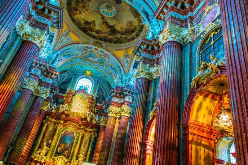 POZNAN, POL - NOV 27, 2018: Interior of Fara, St. Mary's Basilica in Poznan, Poland, Europe