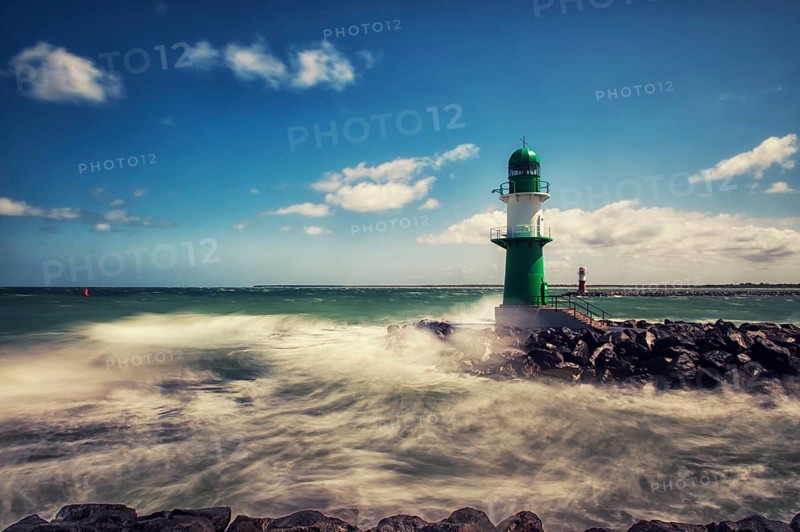 Warnemünde harbour entrance in the surf