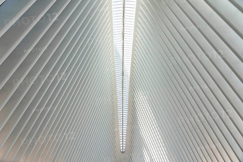 New York, United States of America, September 19, 2019: Interior view of the World Trade Center train station, also called Oculus