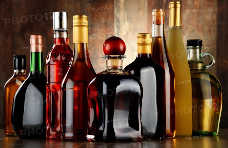 Bottles of assorted alcoholic beverages