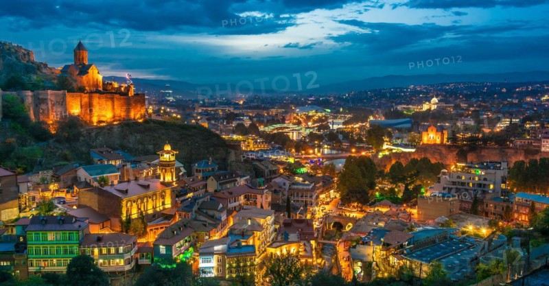 Panoramic view of Tbilisi, Georgia after sunset