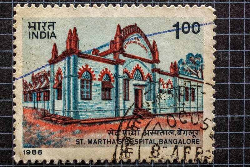 St marthas hospital, bangalore, postage stamps, india, asia