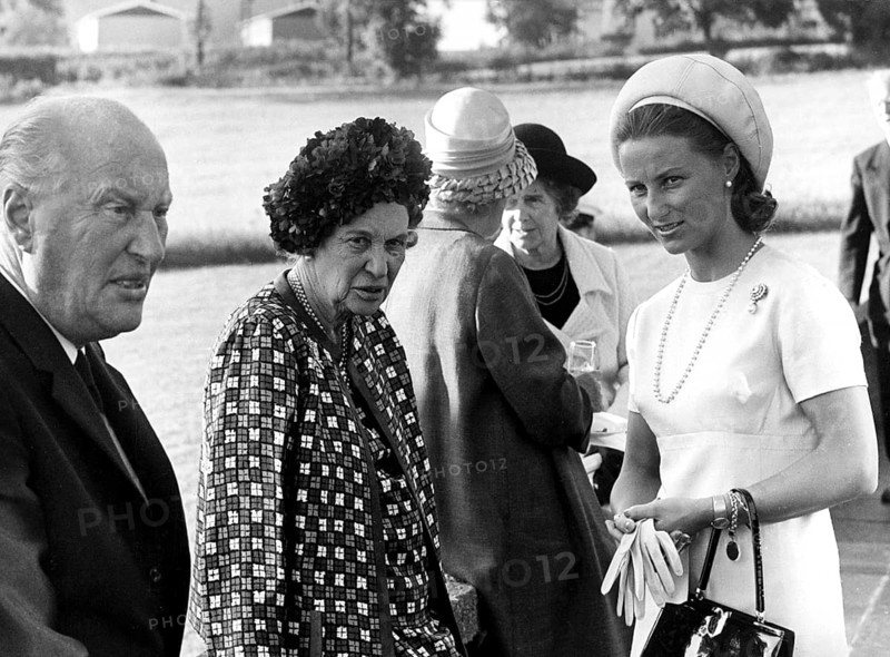 Queen Sonja of Norway. Born 4 july 1937. Wife of king Harald V. Here together with Prince Carl Bernadotte (1911-2003) and Princess Margaretha (1899-1977) 1969