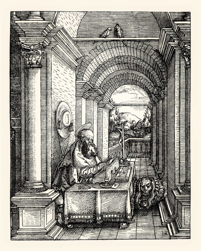 Saint Jerome in His Study by Hans Springinklee, woodcut, 16th century
