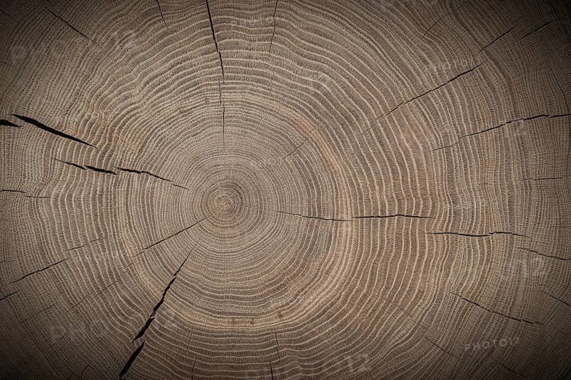 Year Rings On Cross Cut Of Oak Trunk
