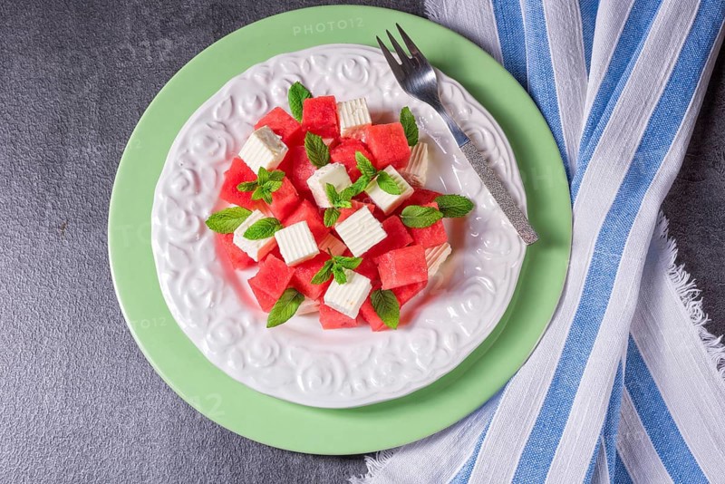Greek Salad with watermelon, feta and fresh mint