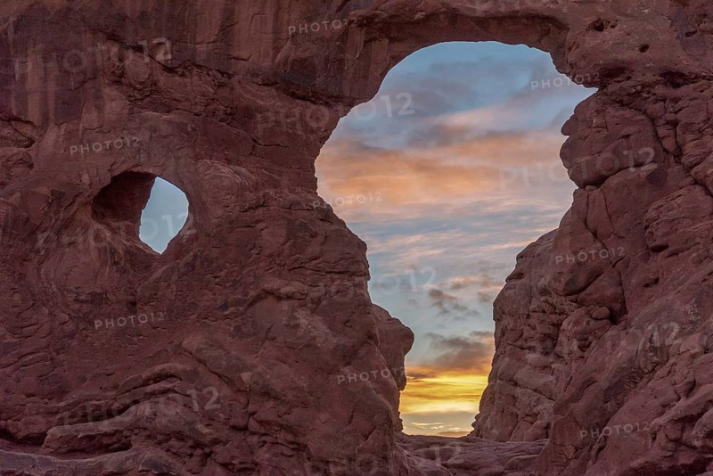 Sunset over Turret Arch in the Arches National Park, USA, North America