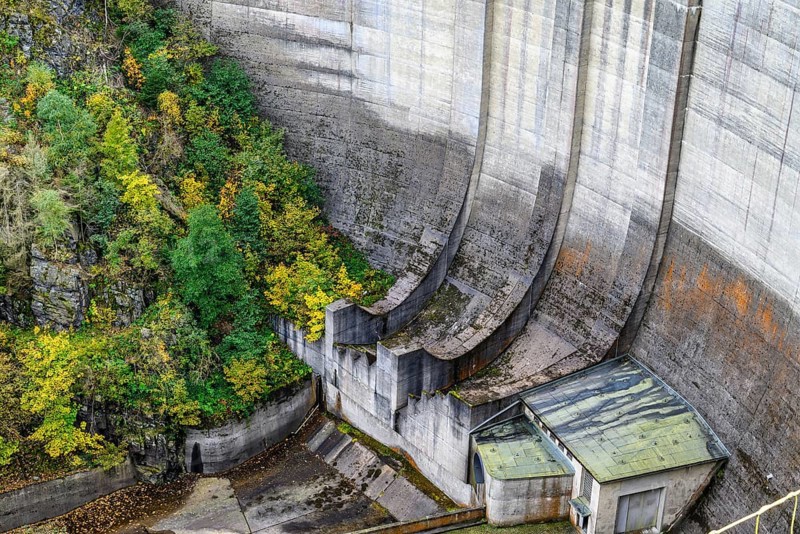 A close-up of the Oker dam near Altenau in the district of Goslar, Germany, Europe