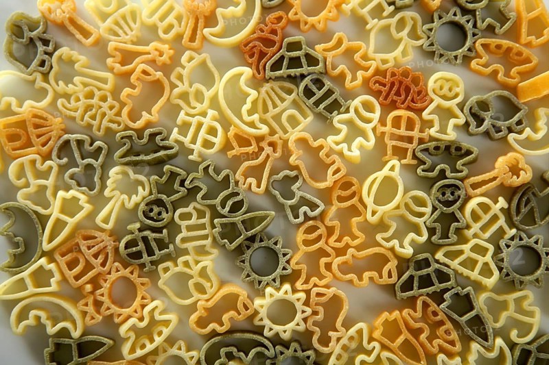 Italian children pasta texture, little multicolor shapes and flavour, good for background