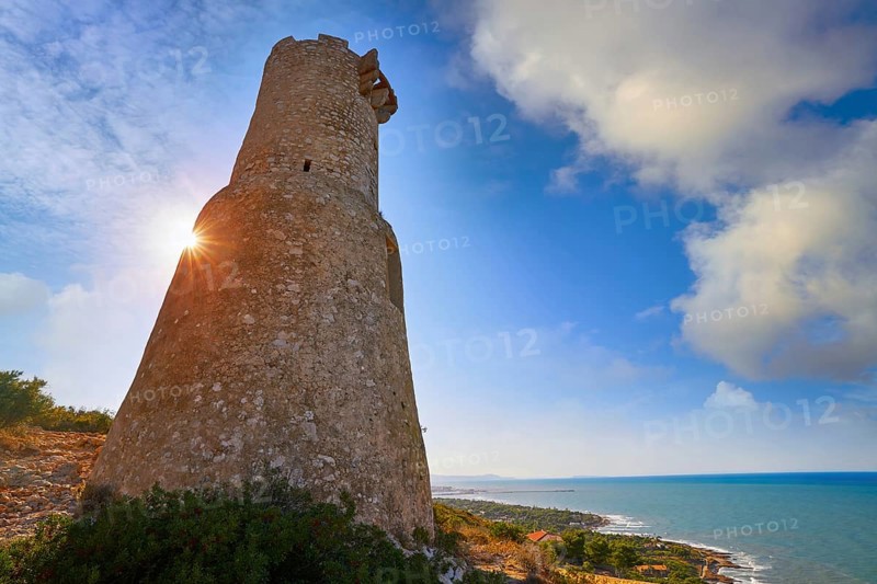 Torre del Gerro tower in Denia and Mediterranean sea of spain