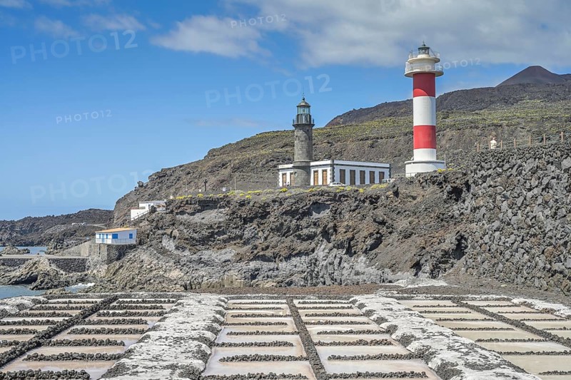 Sea salt extraction, Fuencaliente salt works, Faro de Fuencaliente lighthouses, La Palma, Spain, Europe