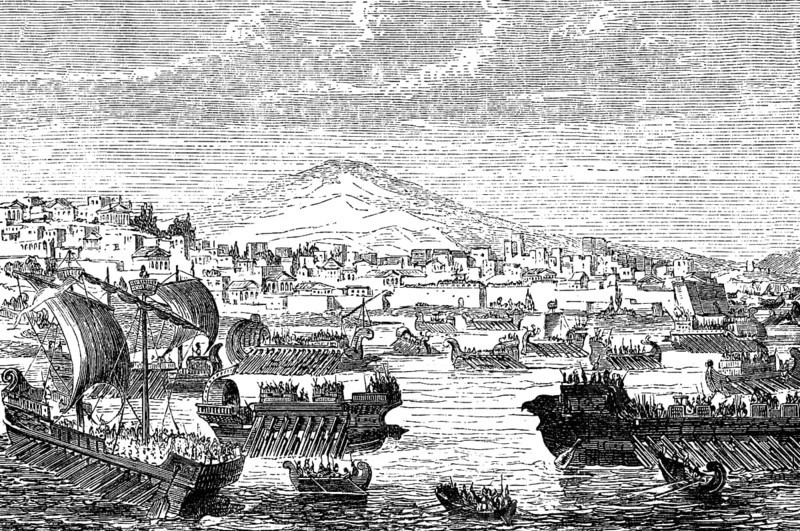 The Athenian fleet attacking Syracuse in Sicily, 415 BC, Peloponnesian War